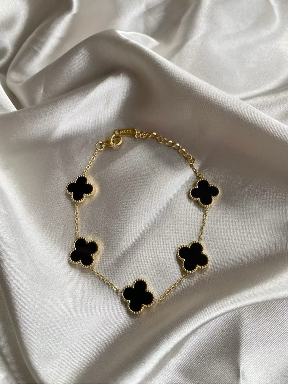 Gold Bracelet with Black Clover Motifs